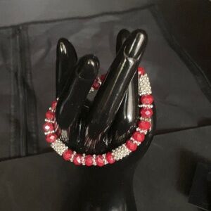 Elegant Red and Silver Beaded Bracelet